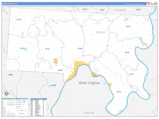 Meigs County, OH ZIP Code Wall Map, Business Reference style
