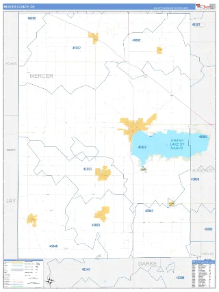 Mercer County, OH Business Reference style ZIP Code wall map
