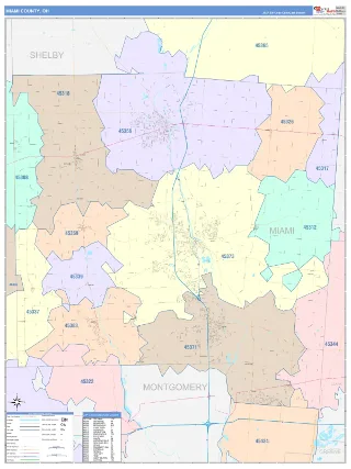 Miami County, OH ColorCast style ZIP Code wall map