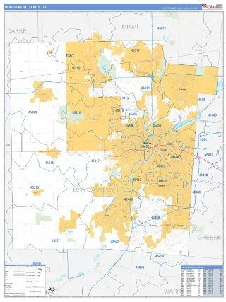 Montgomery County, OH Business Reference style ZIP Code wall map