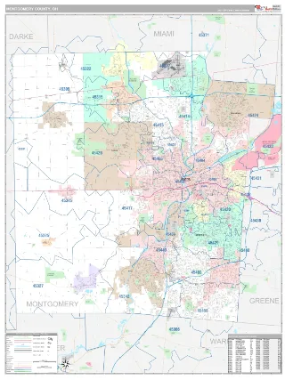 Montgomery County, OH Classic style ZIP Code wall map