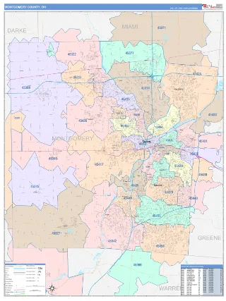 Montgomery County, OH ColorCast style ZIP Code wall map