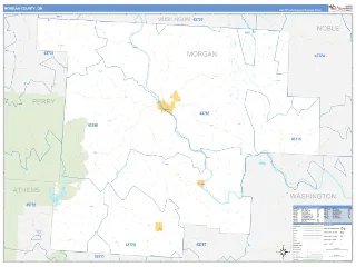 Morgan County, OH Business Reference style ZIP Code wall map