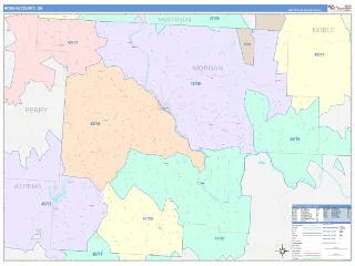 Morgan County, OH ColorCast style ZIP Code wall map