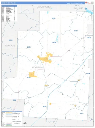 Morrow County, OH Business Reference style ZIP Code wall map