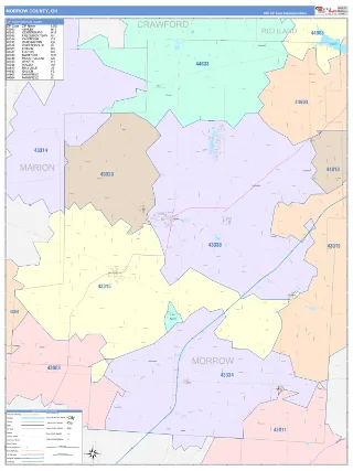 Morrow County, OH ColorCast style ZIP Code wall map