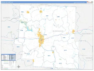 Muskingum County, OH Business Reference style ZIP Code wall map