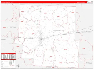 Muskingum County, OH RedLine style ZIP Code wall map