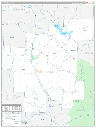 Noble County, OH Classic style ZIP Code wall map