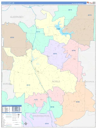 Noble County, OH ColorCast style ZIP Code wall map