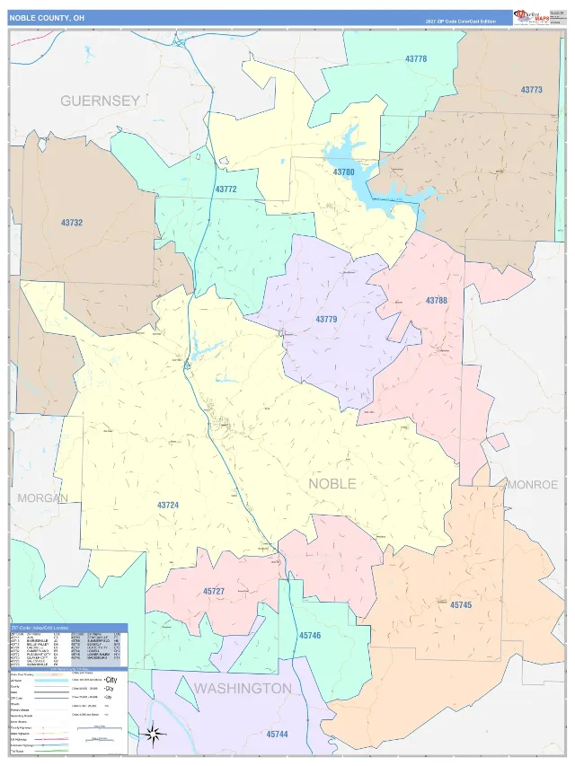 Noble County, OH ZIP Code Wall Map, ColorCast style