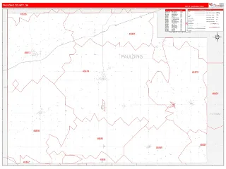 Paulding County, OH RedLine style ZIP Code wall map
