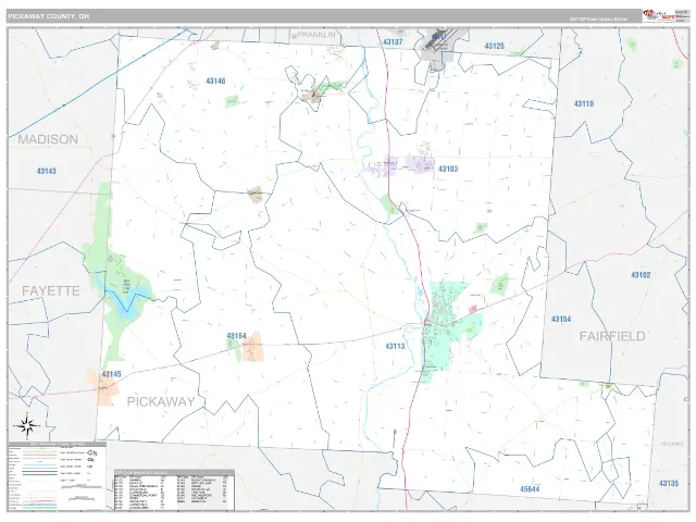 Pickaway County, OH ZIP Code Wall Map, Classic style