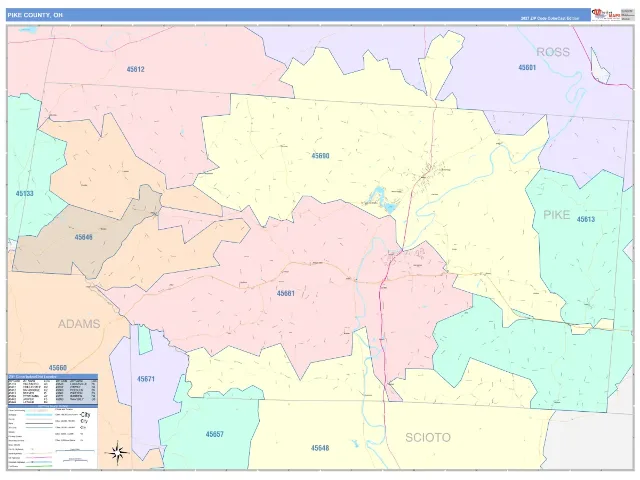 Pike County, OH ZIP Code Wall Map, ColorCast style