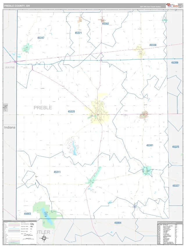 Preble County, OH ZIP Code Wall Map, Classic style
