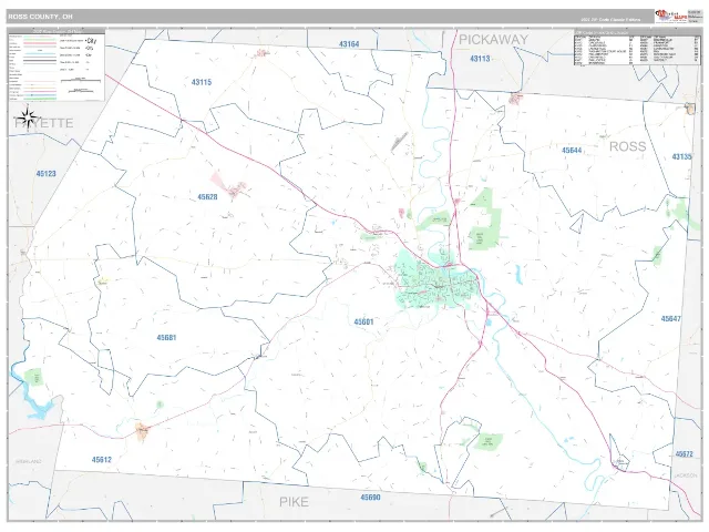 Ross County, OH ZIP Code Wall Map, Classic style
