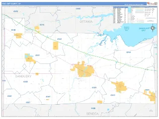 Sandusky County, OH Business Reference style ZIP Code wall map