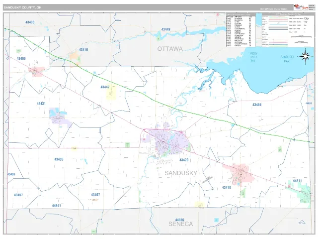 Sandusky County, OH ZIP Code Wall Map, Classic style