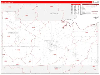 Sandusky County, OH RedLine style ZIP Code wall map