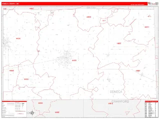 Seneca County, OH RedLine style ZIP Code wall map