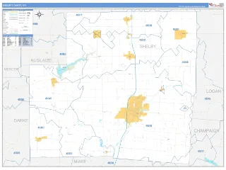Shelby County, OH Business Reference style ZIP Code wall map