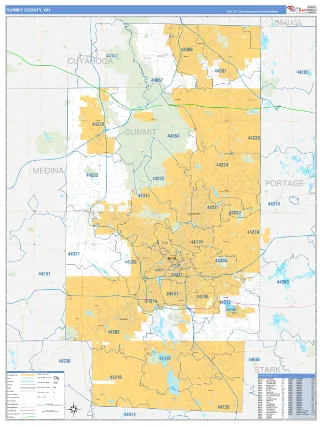Summit County, OH Business Reference style ZIP Code wall map