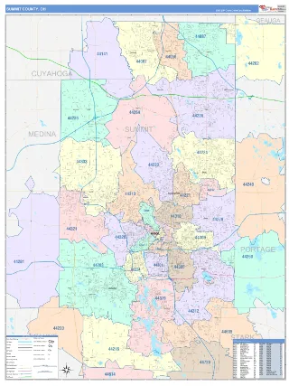Summit County, OH ColorCast style ZIP Code wall map