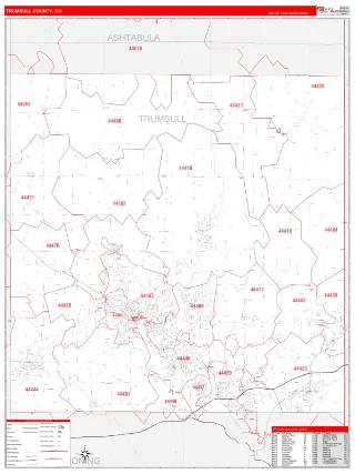 Trumbull County, OH RedLine style ZIP Code wall map