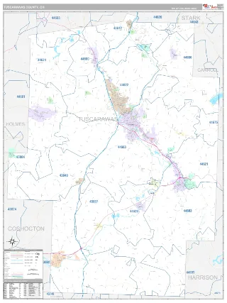 Tuscarawas County, OH Classic style ZIP Code wall map