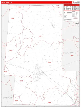 Union County, OH RedLine style ZIP Code wall map