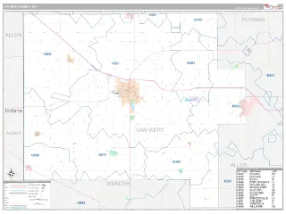 Van Wert County, OH Classic style ZIP Code wall map