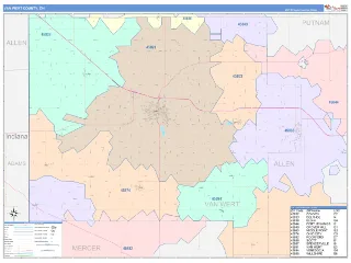 Van Wert County, OH ColorCast style ZIP Code wall map