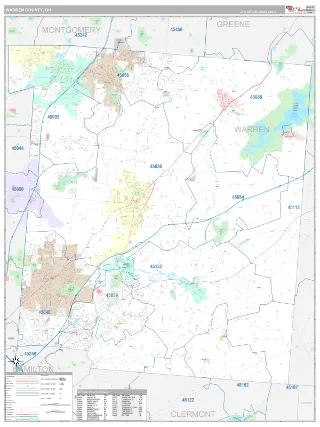 Warren County, OH Classic style ZIP Code wall map