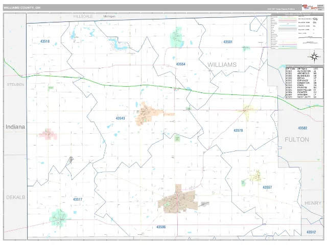 Williams County, OH ZIP Code Wall Map, Classic style