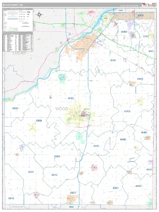 Wood County, OH Classic style ZIP Code wall map