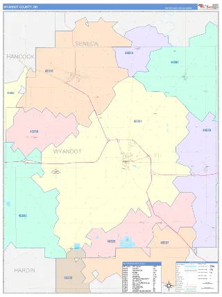 Wyandot County, OH ColorCast style ZIP Code wall map