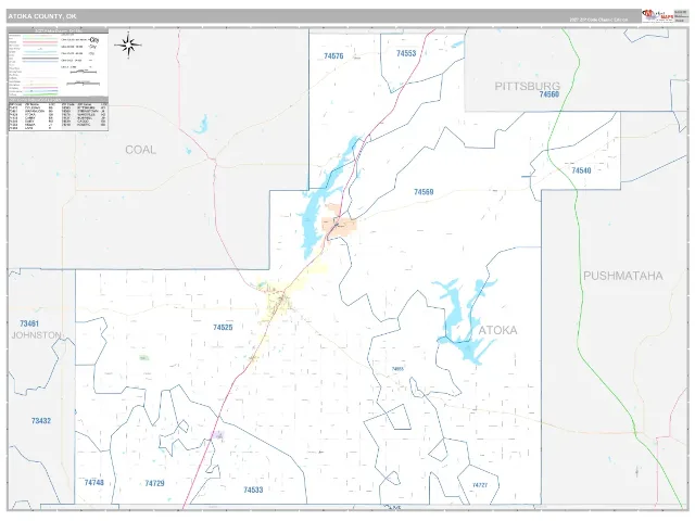 Atoka County, OK ZIP Code Wall Map, Classic style