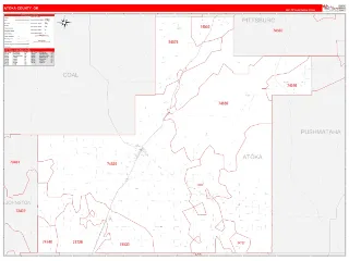 Atoka County, OK RedLine style ZIP Code wall map