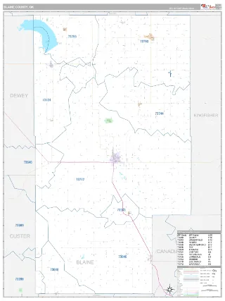 Blaine County, OK Classic style ZIP Code wall map