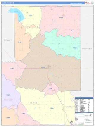 Blaine County, OK ColorCast style ZIP Code wall map