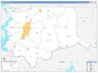 Bryan County, OK Business Reference style ZIP Code wall map
