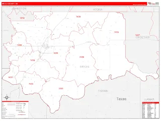Bryan County, OK RedLine style ZIP Code wall map