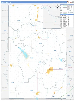 Caddo County, OK Business Reference style ZIP Code wall map