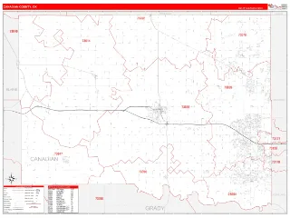 Canadian County, OK RedLine style ZIP Code wall map