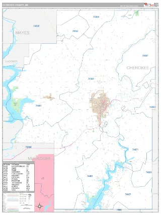 Cherokee County, OK Classic style ZIP Code wall map