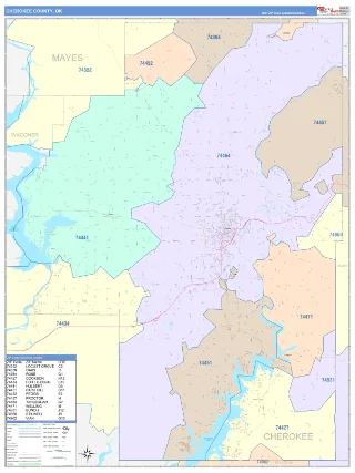 Cherokee County, OK ColorCast style ZIP Code wall map