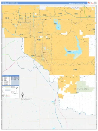 Cleveland County, OK Business Reference style ZIP Code wall map