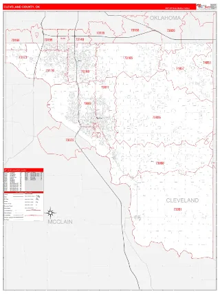 Cleveland County, OK RedLine style ZIP Code wall map