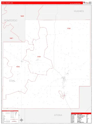 Coal County, OK RedLine style ZIP Code wall map