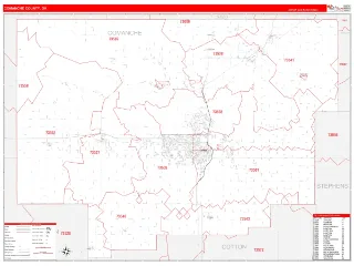 Comanche County, OK RedLine style ZIP Code wall map